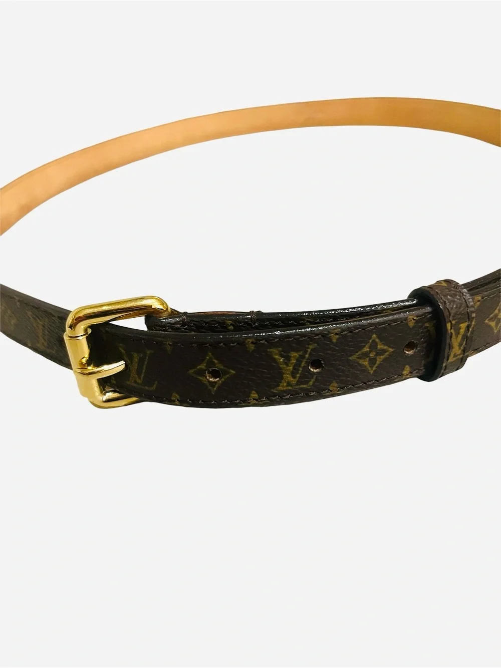 Louis Vuitton Monogram Leather Skinny Belt GoldTone Hardware LB 0093 90|36 Spain